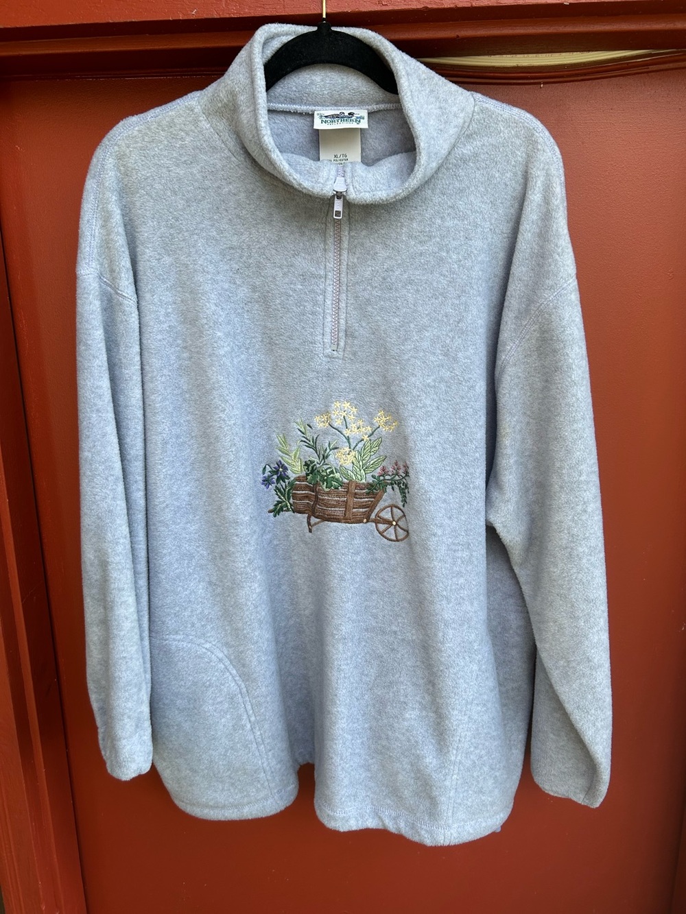 NORTHERN REFLECTIONS VTG (1990’S) GREYISH FLEECE QUATER ZIP PULLOVER GRAPHICS XL